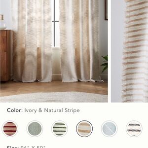 Anthropologie Cream and Salmon Linen Curtains with Textured Stripes 94x50